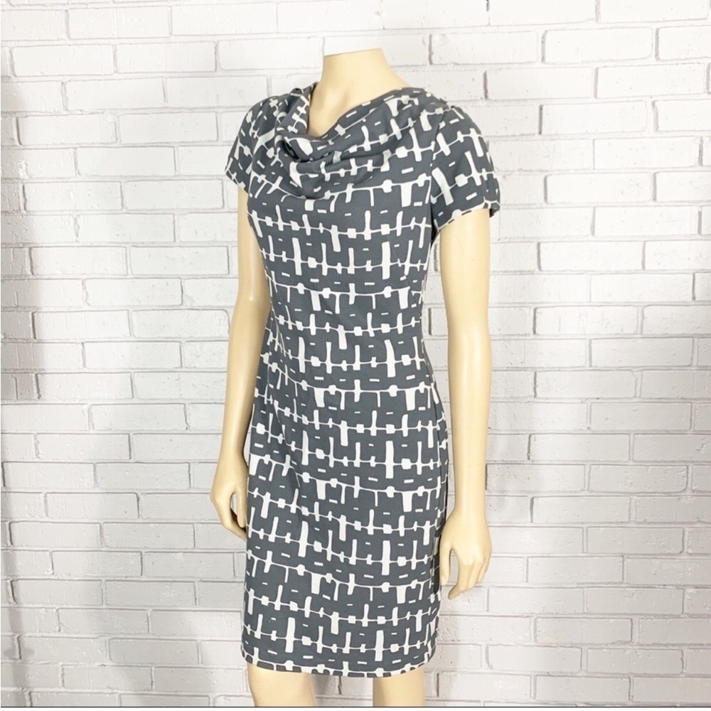 Banana Republic Abstract Print Dress, Gray, White, Neutrals, Size 4